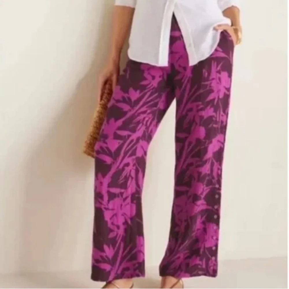 Soft Surroundings Oceo Gauze Wide Leg Pants Women's Small Tropical Fuchsia Pink